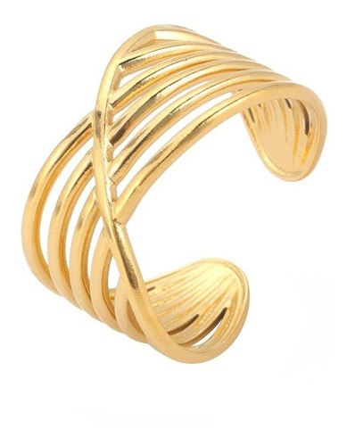 Anillo Argolla De Acero Color Oro Clásico Lineal Para Mujer