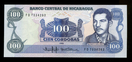 Cédula Nicarágua 1985  100 Córdobas  Flor De Estampa - L.290