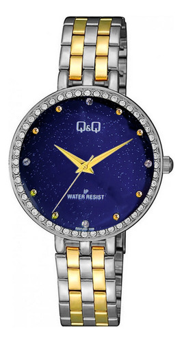 Reloj Q&q Qyq Elegante Qz27j001y Bicolor Dorado + Estuche 