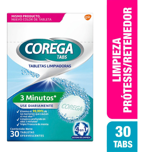 Tabletas Corega Limpiadoras Dentales Efervesente X 30und