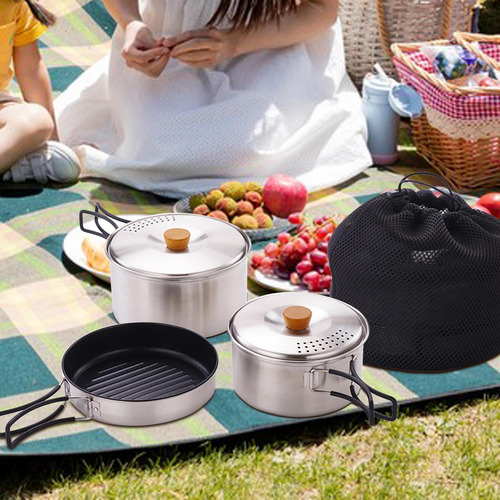 Juego De Utensilios De Cocina Para Acampar, Ollas Y Sartenes