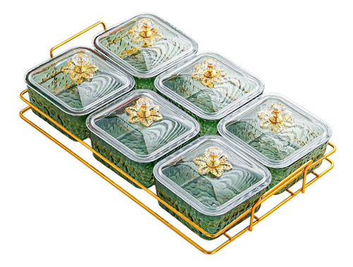 Bandeja Para Servir Nueces Y Dulces 6 Cuadrícula Verde