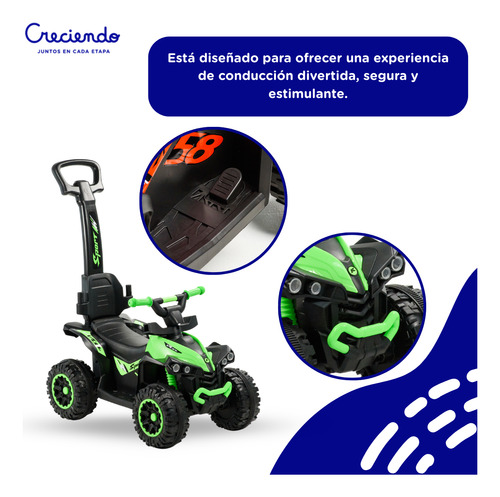 Cuatriciclo A Batería 6v Bluetooth Barra De Empuje Y Música