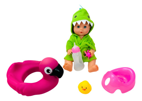 Muñeca Bebe Bata Dinosaurio Salvavidas Flotador Y Accesorios