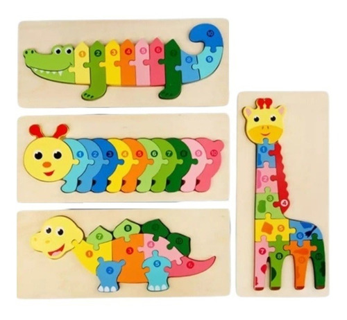 Pack 3 Puzzles Rompecabezas Madera 3d Niños 30 Cm De Largo