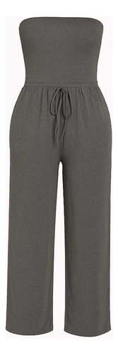 Jumpsuit Strapless Mujer Casual Elegante Varios Colores Gris Oscuro S