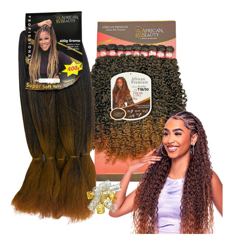 Cabelo Jumbo Premium Cacheado Tela Bio Protein Binds Gypsy Cor Ombre Marrom