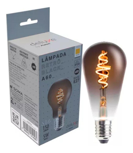 Lâmpada Led Avant Retro Black St64 2200k E27 127/220V 5 Unid. Luz Branco-quente