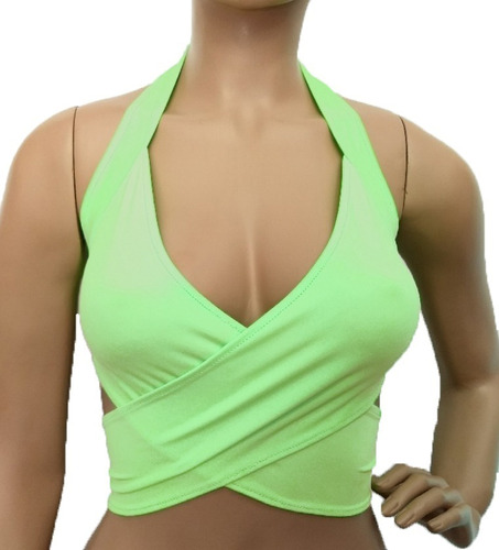 Top De Lycra Cruzado Eden 206 Verde Limón - Fun*