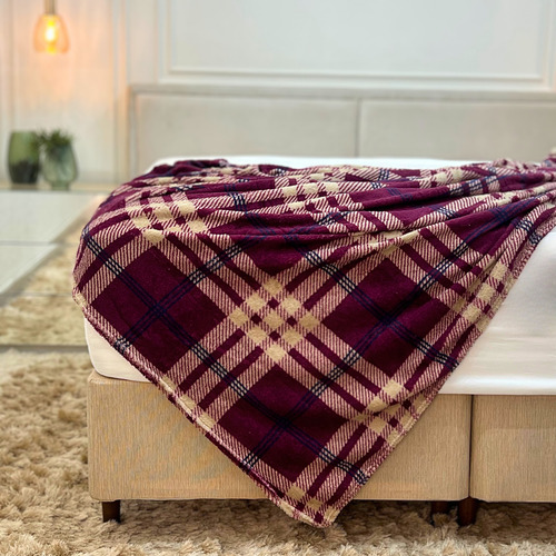 Cobertor Manta Soft Leve Quentinho Para Cama E Sofá Xadrez Cor Vinho Desenho Do Tecido Manta Xadrez B3