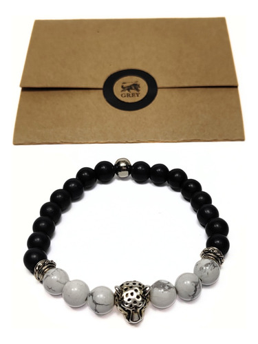 Pulsera De Hombre Con Turquesa Blanca + Leopardo / Guepardo