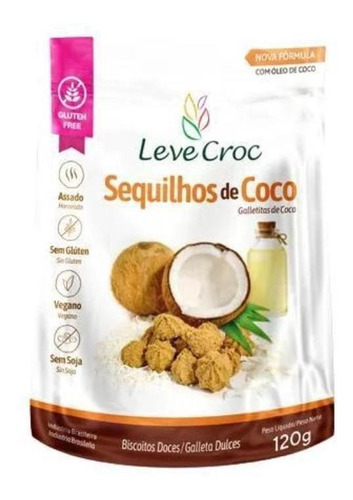 Kit 3x: Biscoito Sequilho Coco Sem Glúten Leve Crock 120g