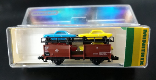 Imagen 1 de 2 de Vagon Minitrix Con 4 Autos Escala N 1:160 Envio Gratis