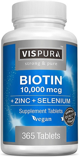 Biotina 10000 Mcg Vitamina B7 + Zinc Natural Vegano 365 Tab