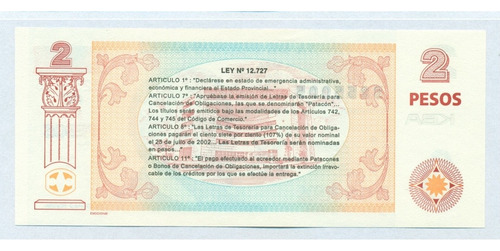 Coleccion Bono 2 Patacon 2001 Specimen Sin Circular Unc