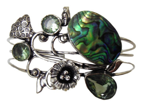 Pulsera Ajustable Con Concha De Abulón, Bañada En Plata 925