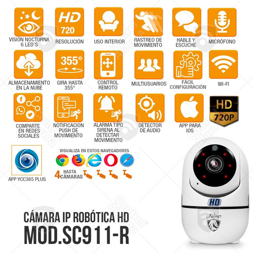 Imagen 3 de 10 de Camara Wifi Ip Hd Seguridad Rastreo Movimiento Sc911-r