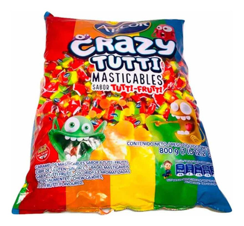 Caramelos Masticables Arcor Crazy Tutti Frutti 800g Sin Tacc