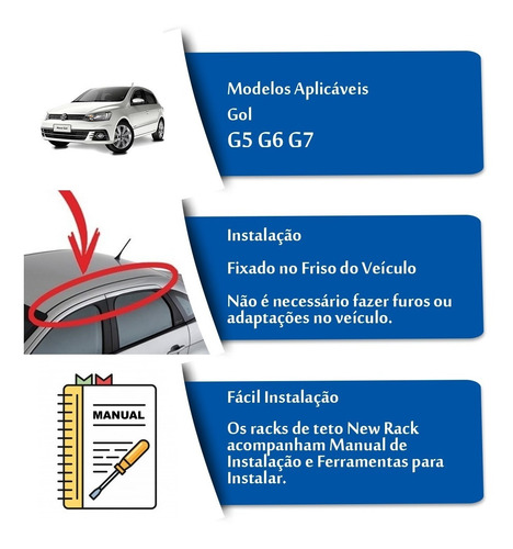 Rack De Teto Para Gol G5 G6 G7 13 14 15 16 17 100% Aluminio
