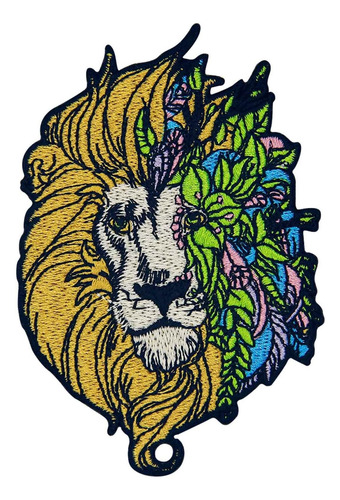 Insignia Bordada En Hierro Con León Y Flores Fantasy