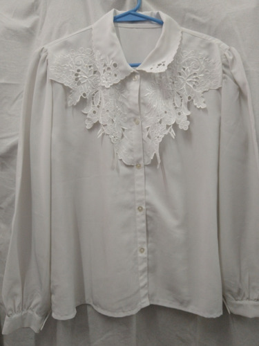 Camisa Blanca Apliques Bordado Retro Vintage 