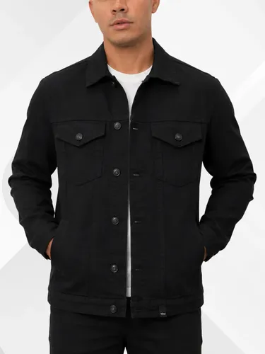 Jaqueta Jeans Masculina Preta Com Botões Algodão Premium Preto G Liso