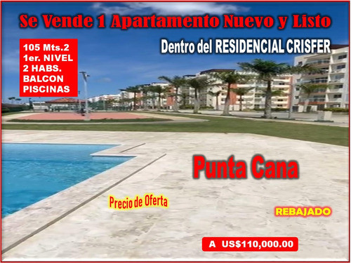 Vendo Apto Nuevo 2 Habitaciones Dentro Del Proyecto Exclusivo  Crisfer, Punta Cana, Us$110,000.00