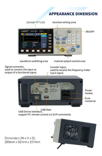 Dge3062 Generador De Funciones Owon 60 Mhz 2 Ch Modulación