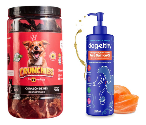 Dogelthy Pure Salmon Oil & Canhijos Corazon De Res P/ Perro
