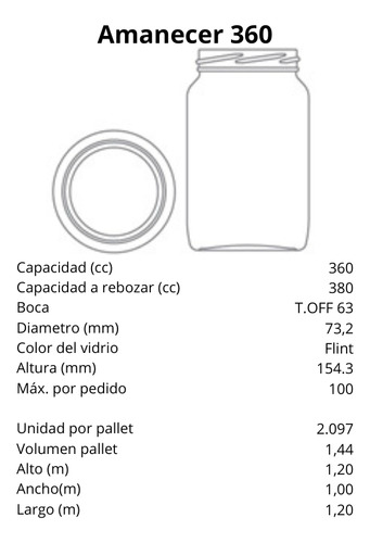 Frasco De Vidrio Amanecer 360 Con Tapa X20 Unidades Dorado