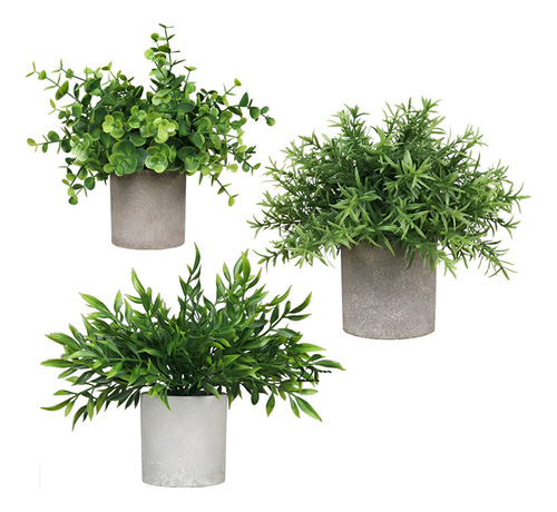 3 Macetas Plantas Artificiales Decorativas Hogar Verdes Color Verde