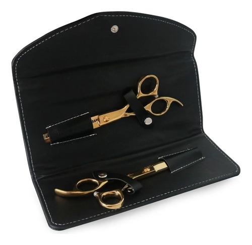Kit Tijera Filo Navaja + Pulir Barber Peluqueria 6 Dorado 9c