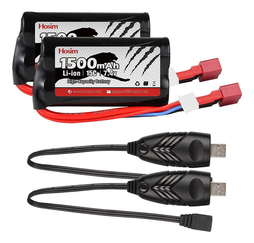 Hosim 2pcs 7.4 V 1500 Mah 15 C Conector En T Batería Recarga