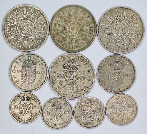 Inglaterra 10 Moedas Década 1950 Cuproníquel Diversas (Usado)
