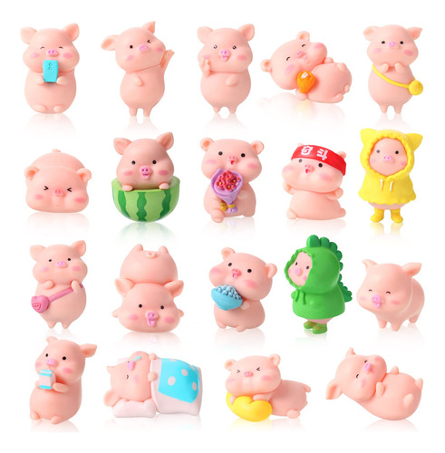 Juego De 19 Figuras En Miniatura De Cerdito Rosa, Figuras De