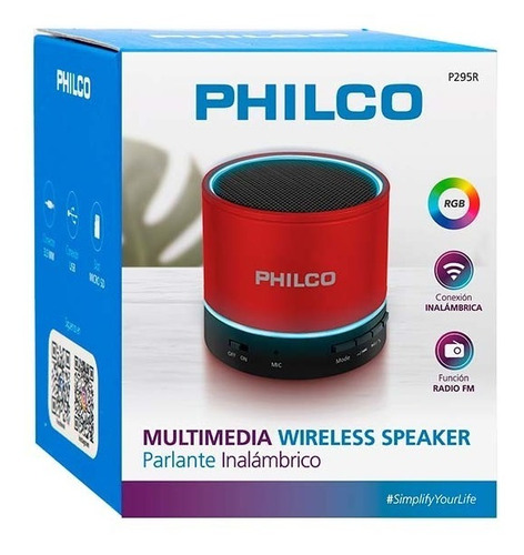 Imagen 2 de 2 de Parlante Philco P295r 3w Bluetooth Usb Jack 3.5mm Rojo