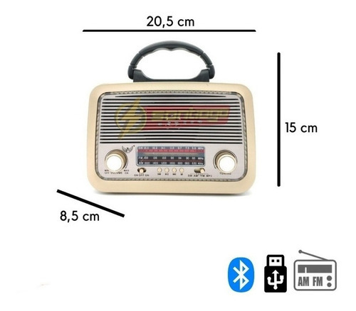 Caixa Som Rádio Retrô Vintage A3199 Bluetooth Portátil Cor Marrom-claro
