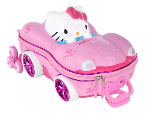 Mochila Rodinhas 3d Hello Kitty Carro Rosa Maxtoy Diplomata Desenho Do Tecido Lisa