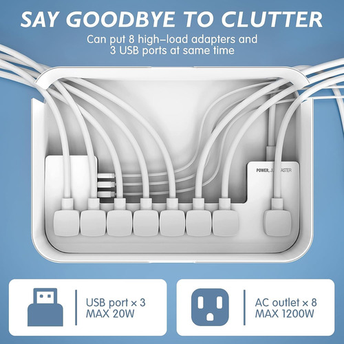 Caja De Cables Regleta E Interruptor, 5 Enchufes 3 Usb,...