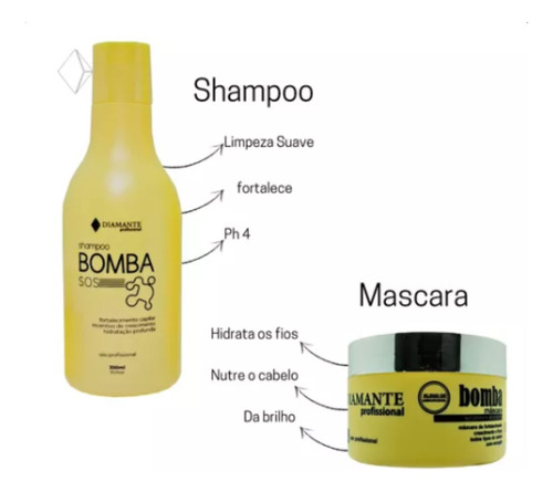 Kit Linha Bomba Shampoo/cond./máscara/leave-in Diamante Prof