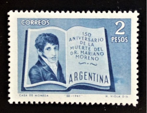 Argentina, Sello Gj 1209 M. Moreno Error 1961 Mint L13536
