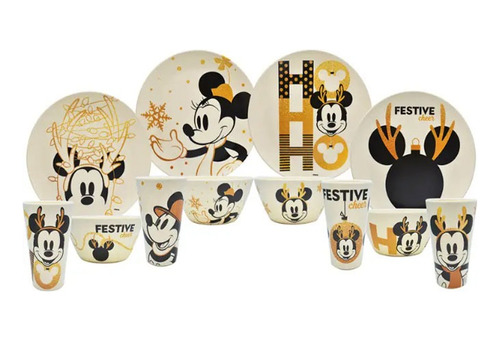 Vajilla Mickey Mouse Disney Navidad 12pzs Bambú Ecológica