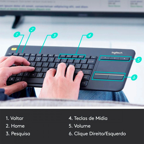Teclado Logitech K400 Plus S/ Fio Touch 920-007125