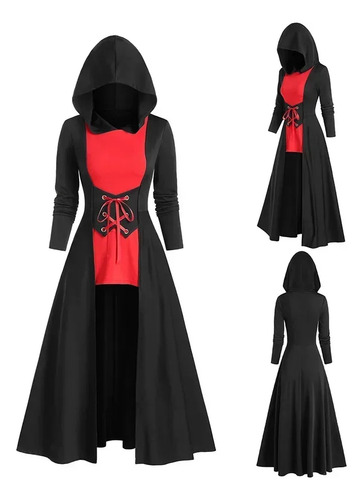 Disfraz Medieval, Vestido Con Cordones, Bata Con Capucha, Capa