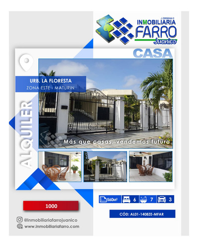 Imagen 1 de 21 de Se Alquila Casa Urb La Floresta Maturin Al01-1408ze-mfar