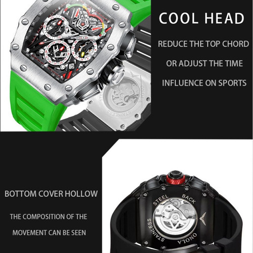 Reloj Mecánico Completamente Automático Onola Fashion Color Del Bisel Black/red