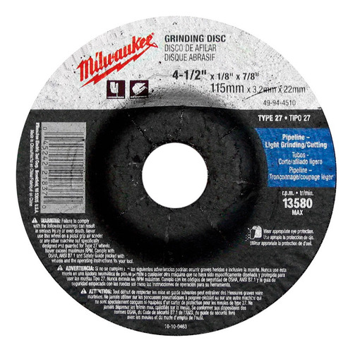 Disco Desbaste Y Corte De Metal 4-1/2 X 1/8 Milwaukee