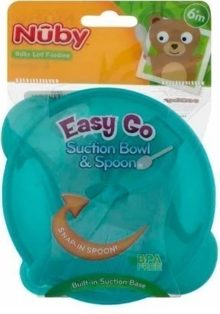 Imagen 1 de 3 de Porta Comida Bebé Azul Claro Plato Tapa Cuchara Nuby Bol