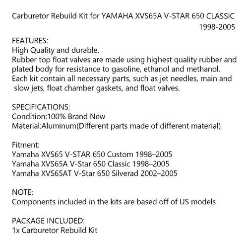 Kit De Juntas De Carburador Para Yamaha Xvs65a V star 650 Cuotas