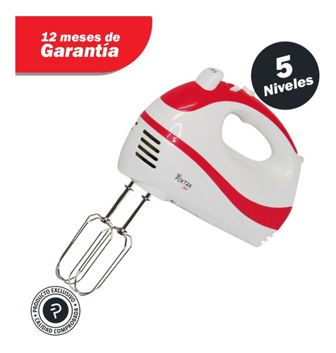 Imagen 3 de 10 de Batidora De Mano Pektra Blanca Y Rojo 220v 300w + Accesorios